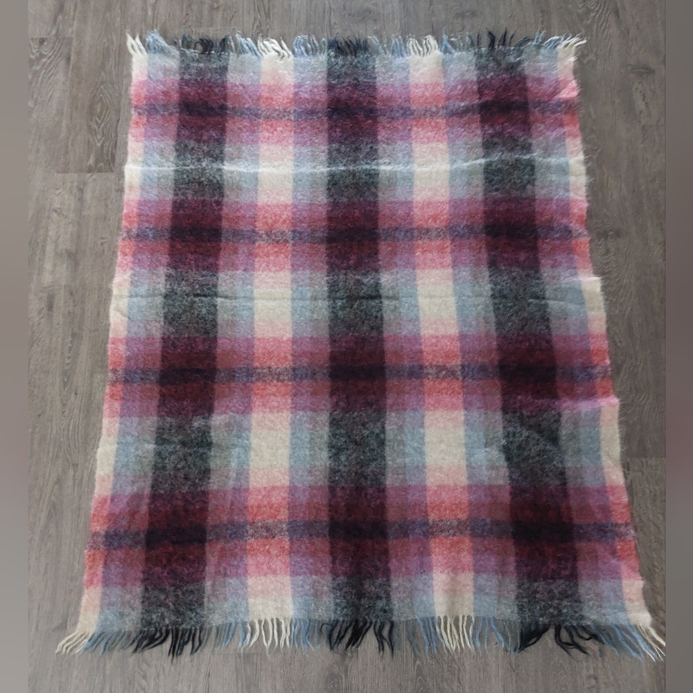 HBC Stripes The Bay Vintage mohair wool blanket with fringe Made in Scotland
